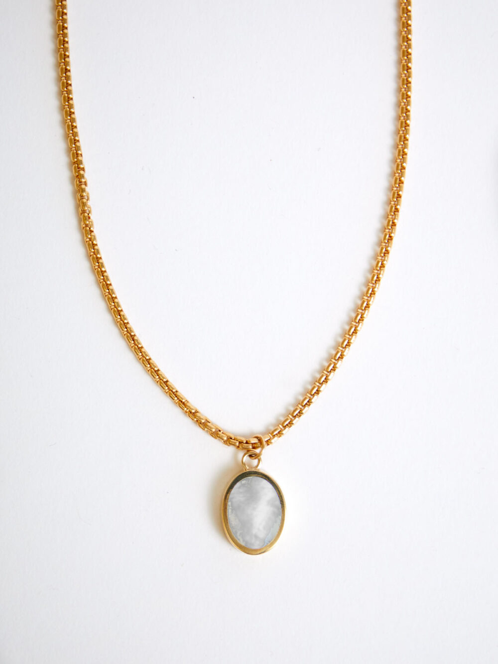 14K Mother of Pearl Oval Pendant Necklace by Legier