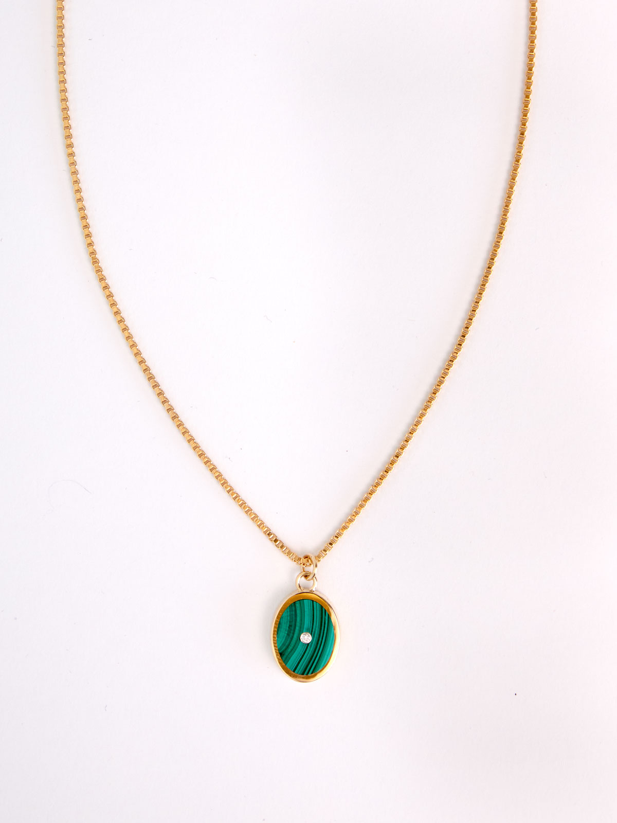 14K Malachite Oval Pendant Necklace w/Diamond by Legier