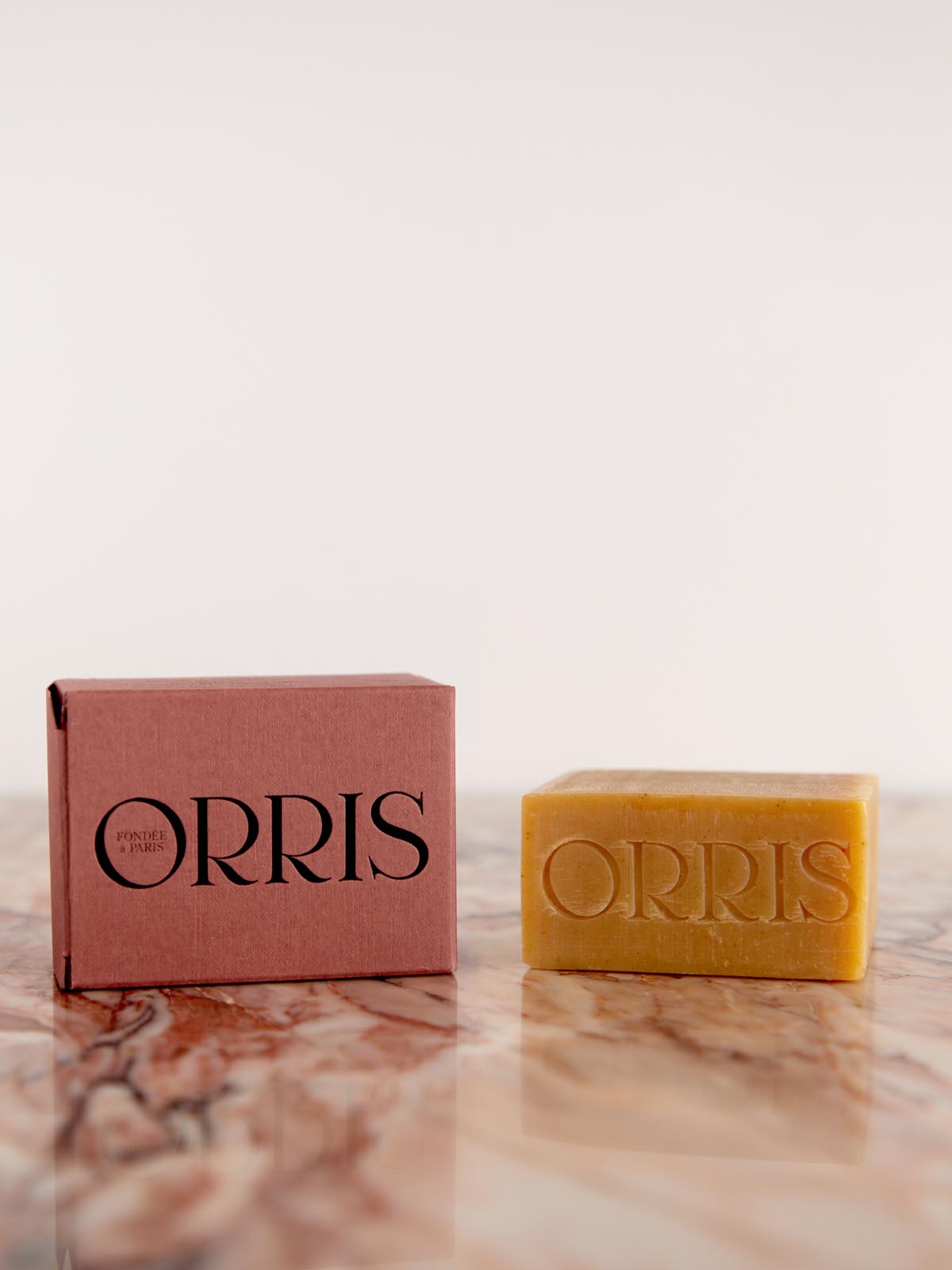 Le Nomade - Cleansing Bar by Orris box and soap on pink marble