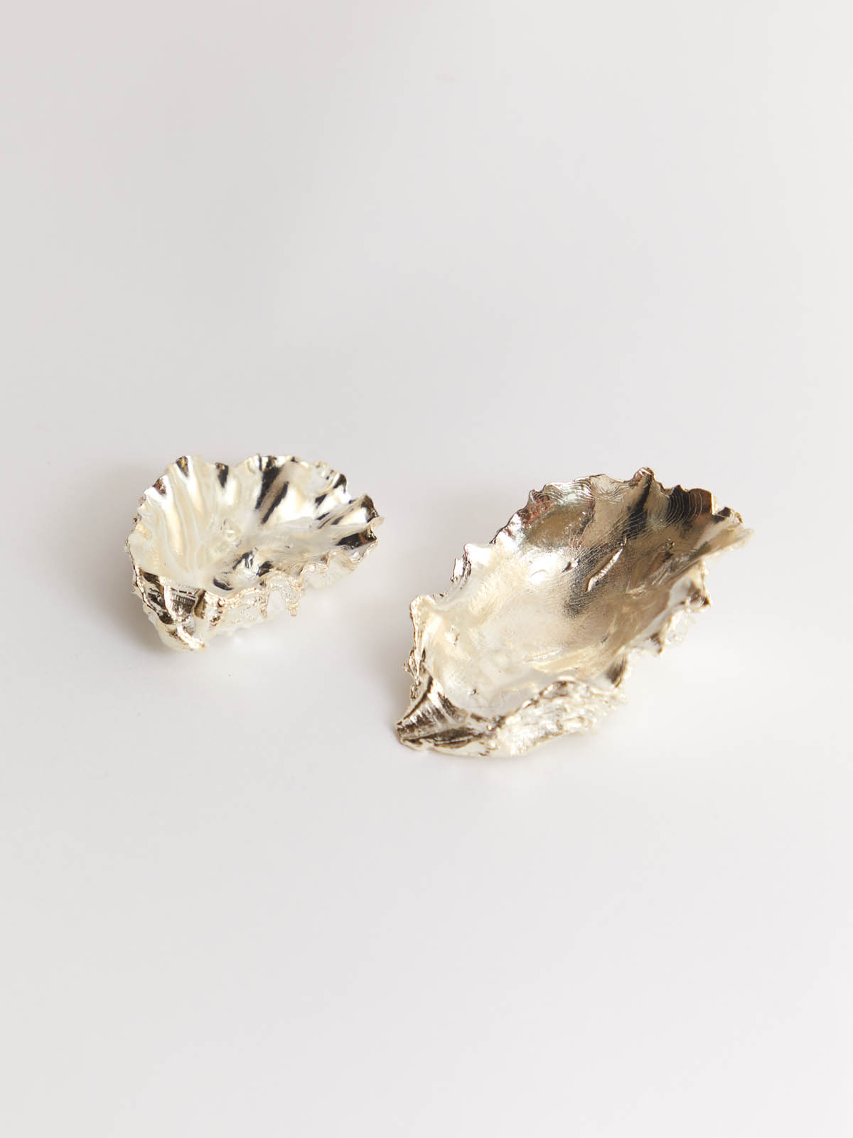 Silver & White Bronze Oyster Shell by Leiger image of Small and Large on white background