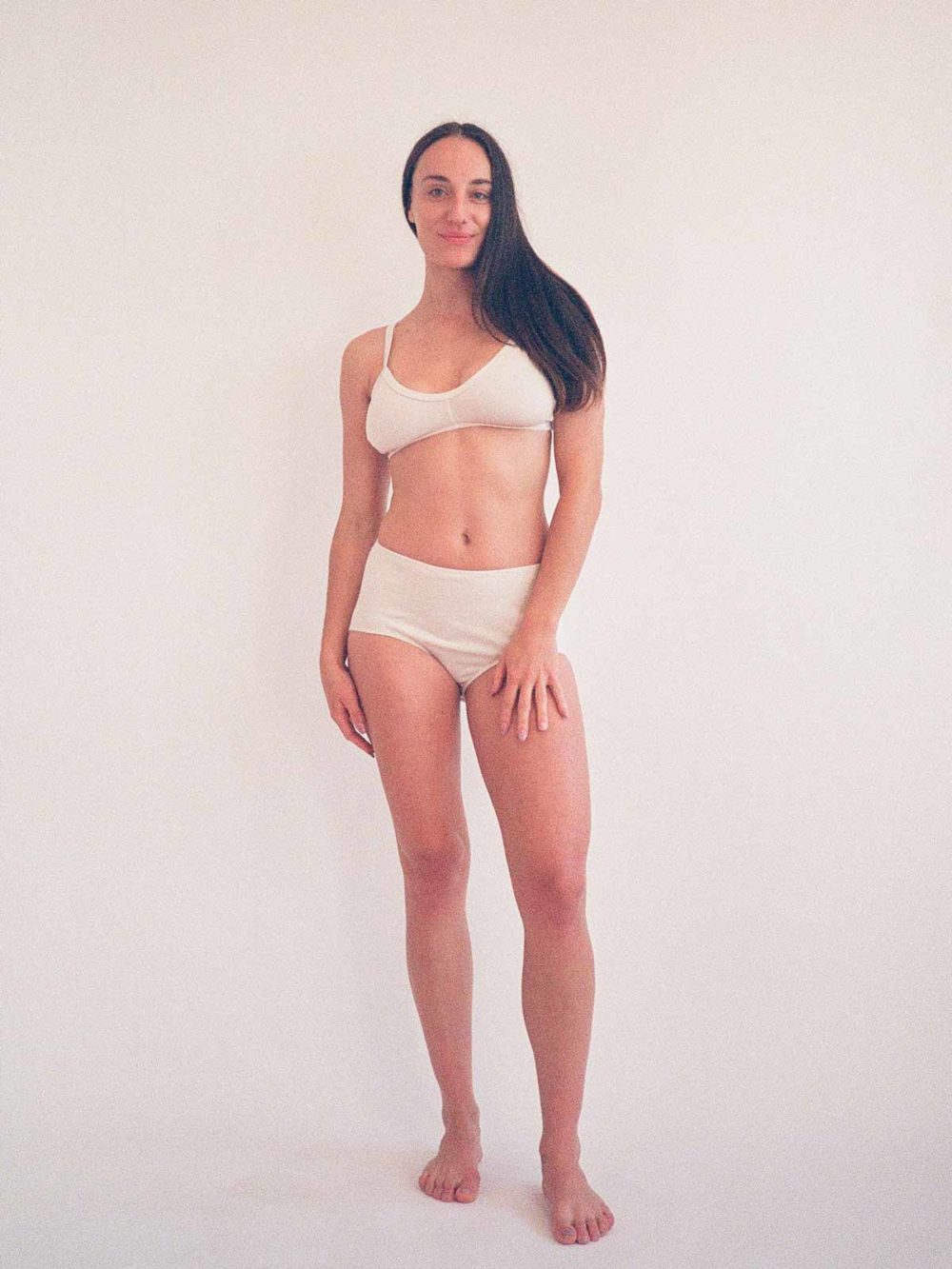 woman wearing pansy natural high rise underwear and bra