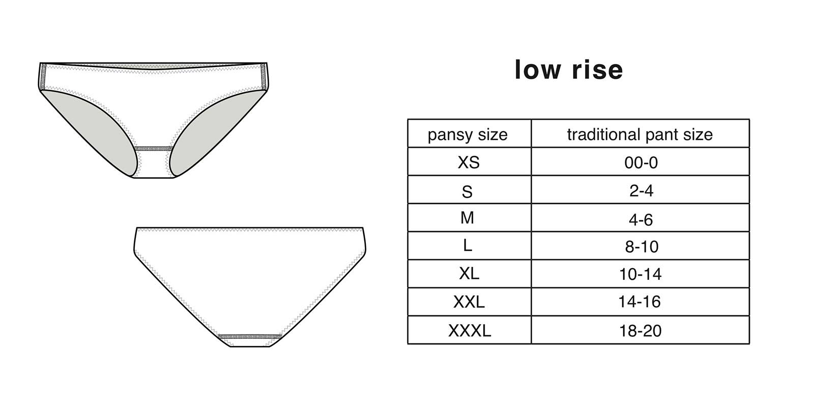 pansy low rise underwear sizing