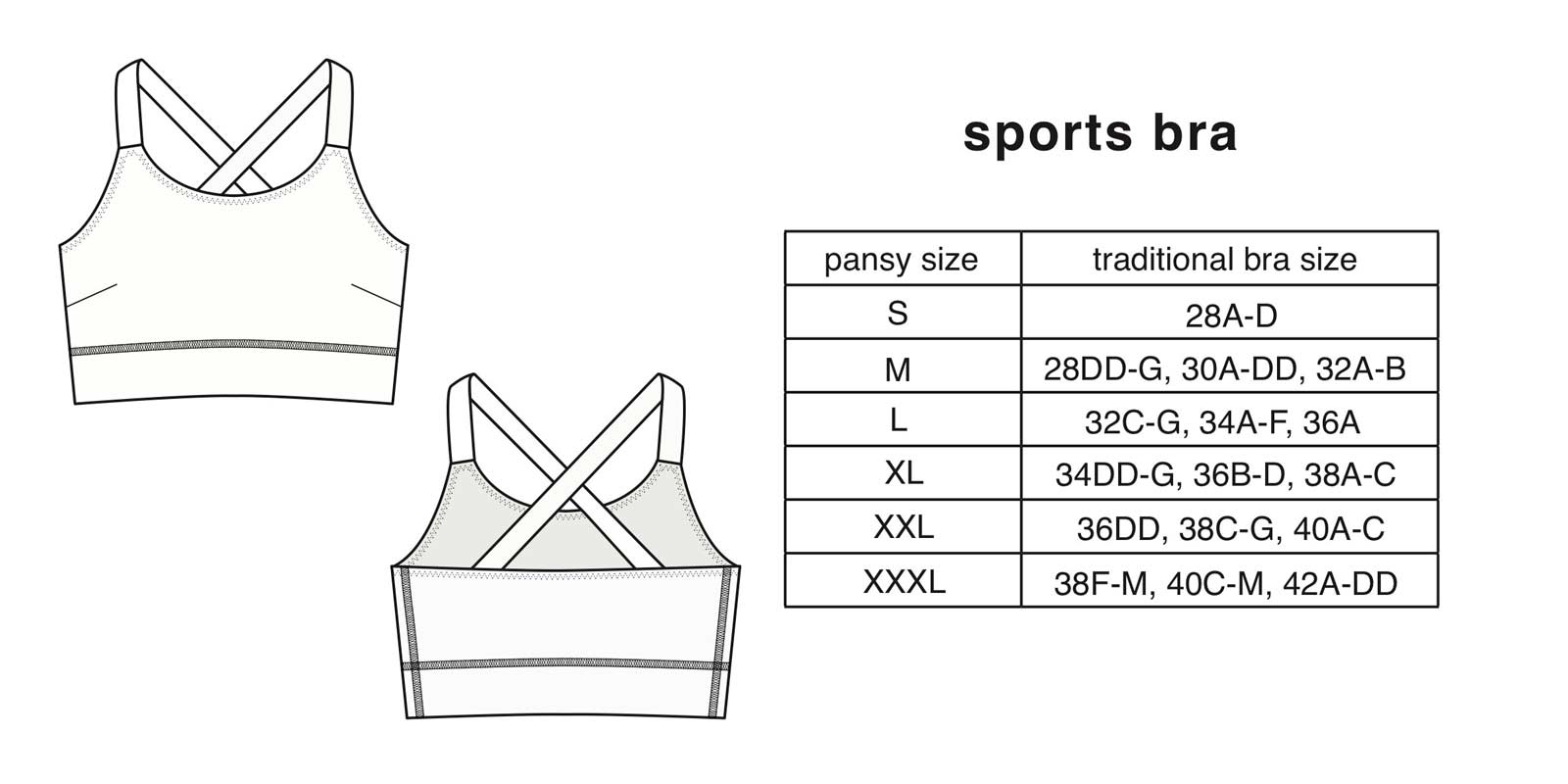 pansy sports bra sizing