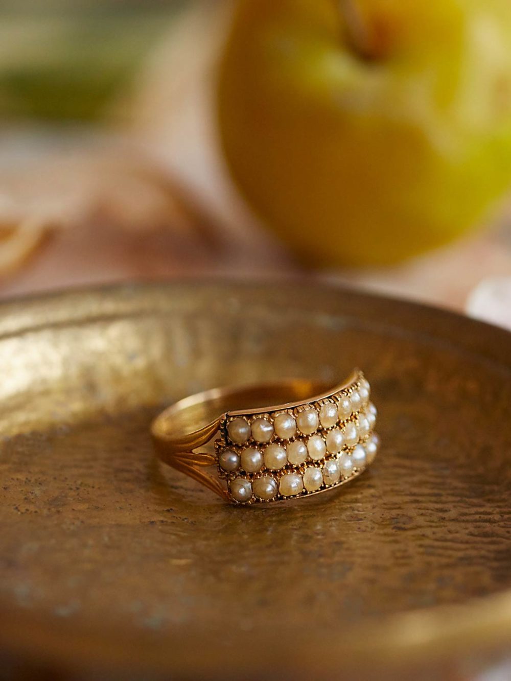 seed pearl ring on tray