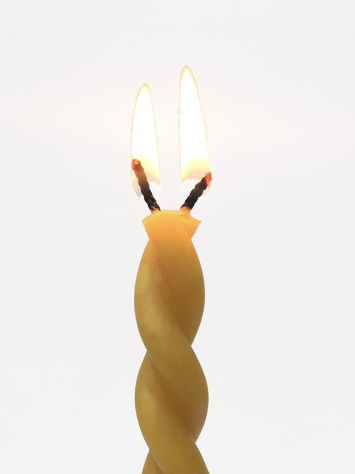 twin flame beeswax candle detail, two flames