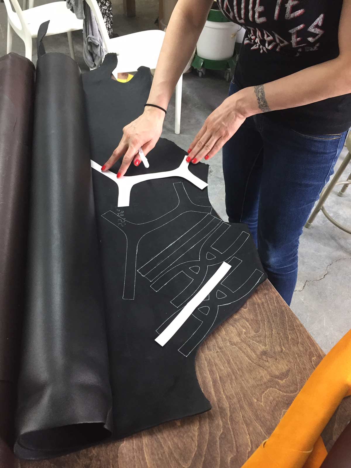 cutting leather for handmade sandals